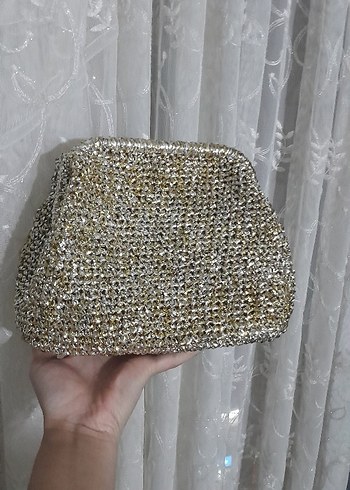 Örgü Altın Yılan Desenli Kadın Clutch Çanta - Görsel 5