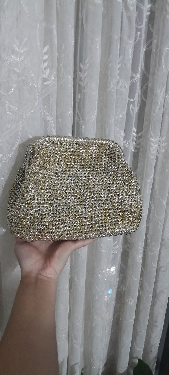 Örgü Altın Yılan Desenli Kadın Clutch Çanta - Görsel 5