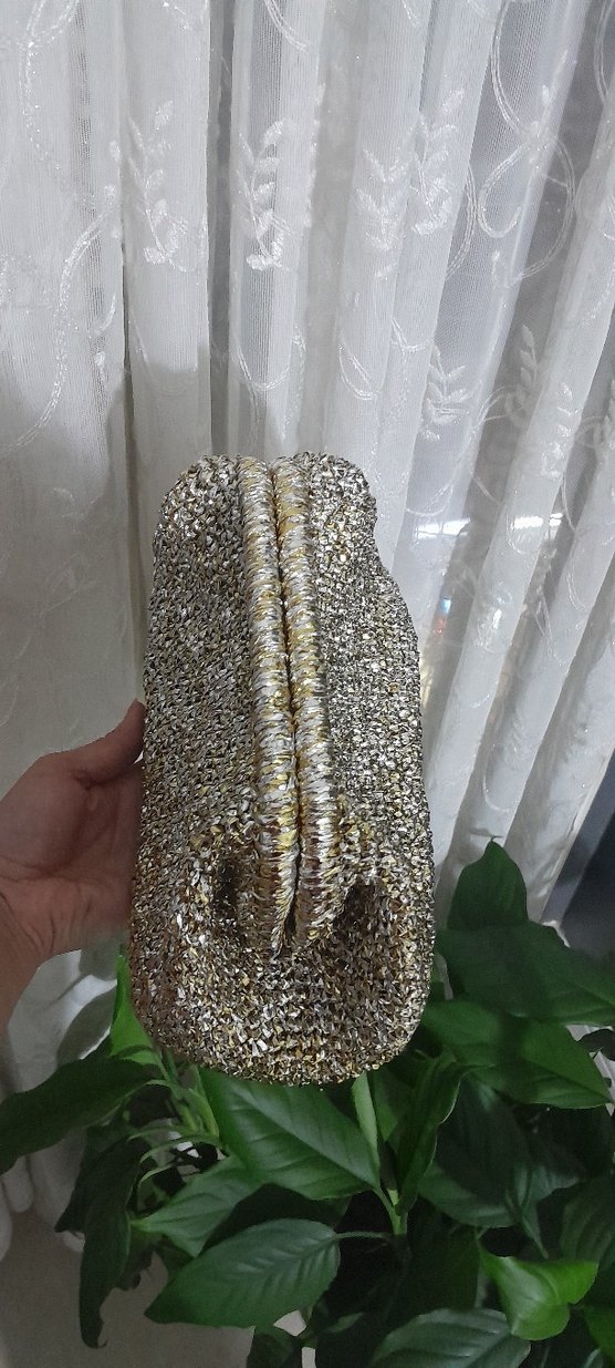 Örgü Altın Yılan Desenli Kadın Clutch Çanta - Görsel 3