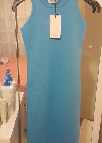 Pastel Mavi uzun elbise yırtmacli - Görsel 2