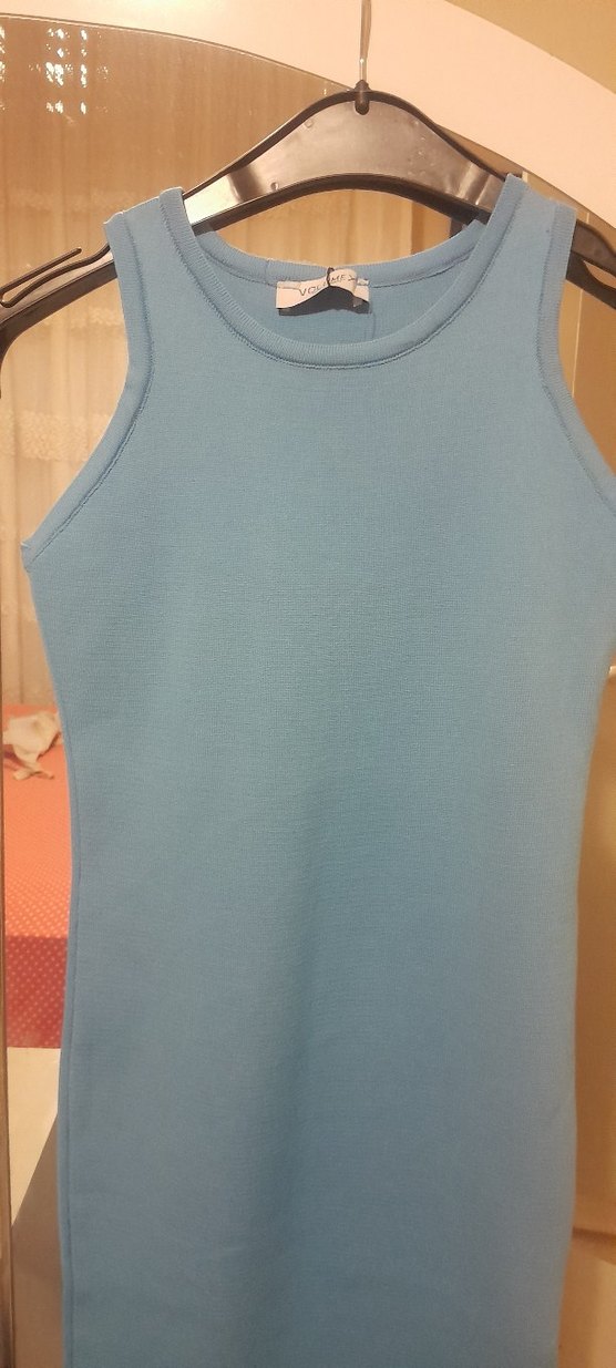 Pastel Mavi uzun elbise yırtmacli - Görsel 4