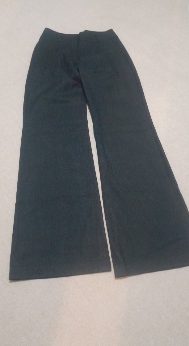 Kadın  siyah Denim Kemerli Midi Kumaş Pantolon - Görsel 2