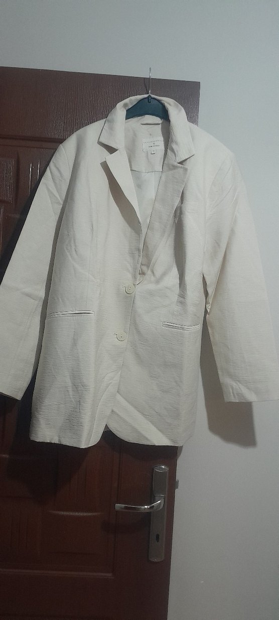 Düğmeli Keten Kadın krem Ceket - Görsel 3