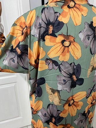 40 Beden haki Renk Çiçek Desenli Kimono