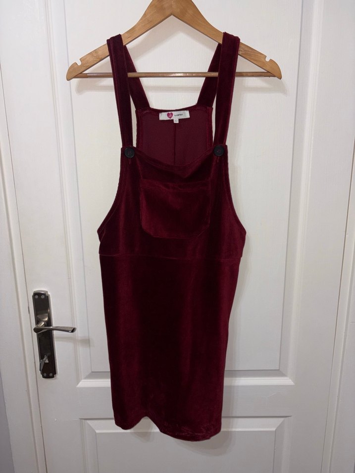 Bordo Süet Koton Salopet Elbise - Görsel 3