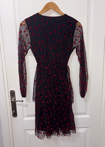 Kırmızı Siyah Fırfırlı Tüllü Elbise - Görsel 4