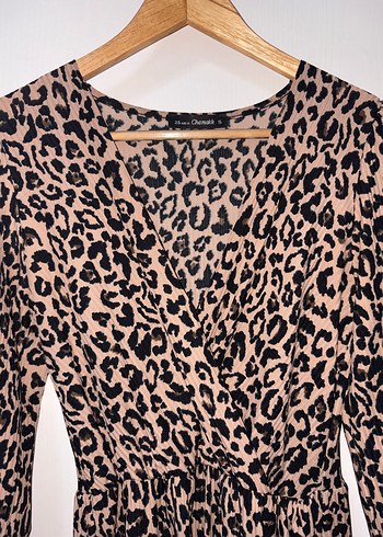 Leopar Desenli Uzun Kollu Midi Elbise - Görsel 3