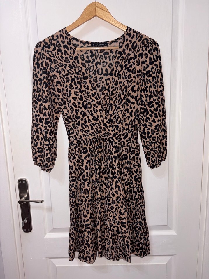 Leopar Desenli Uzun Kollu Midi Elbise - Görsel 2