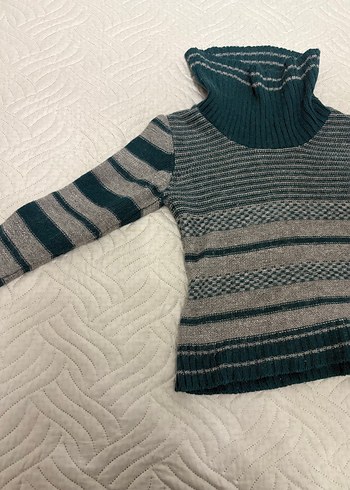 Bohem Gri Boğazlı Triko Kadın Kazak - Görsel 3