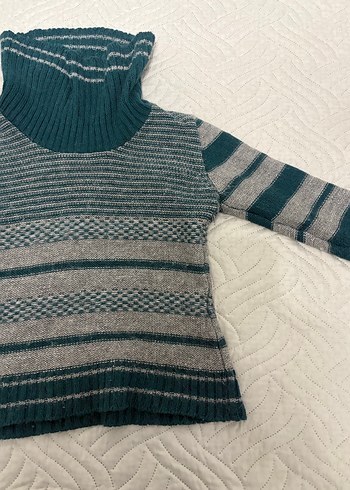 Bohem Gri Boğazlı Triko Kadın Kazak - Görsel 2