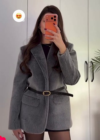 Peluş antrasit kemerli ceket - Görsel 3