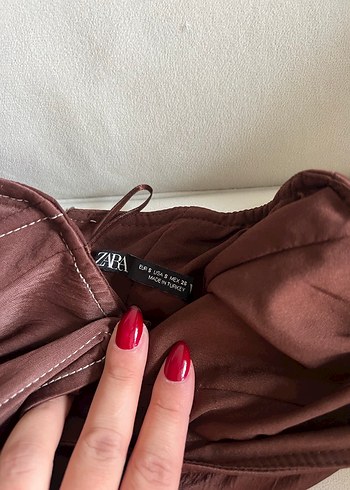 Zara kahverengi saten Elbise - Görsel 2