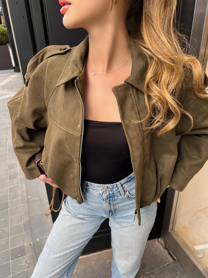 Zara model Haki Süet ceket - Görsel 2