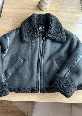 Zara Siyah Kürklü Biker Mont Ceket - Görsel 4