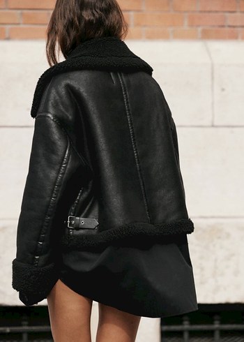 Zara Siyah Kürklü Biker Mont Ceket - Görsel 2