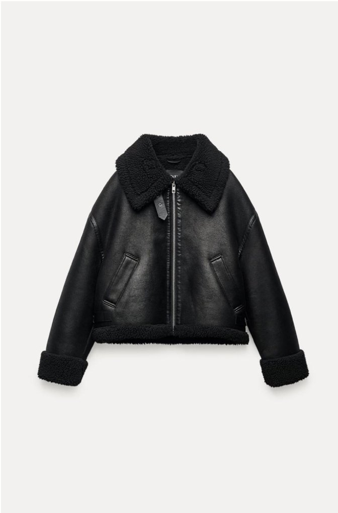 Zara Siyah Kürklü Biker Mont Ceket - Görsel 3