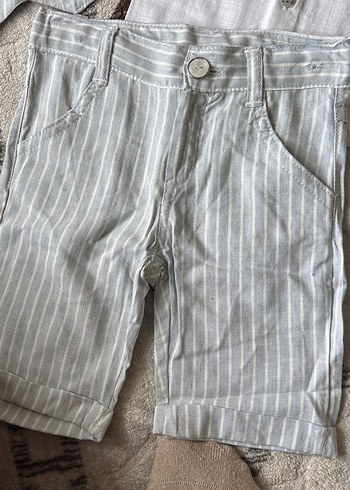 Erkek Bebek Keten Üçlü Takım Gri Çizgili - Görsel 2