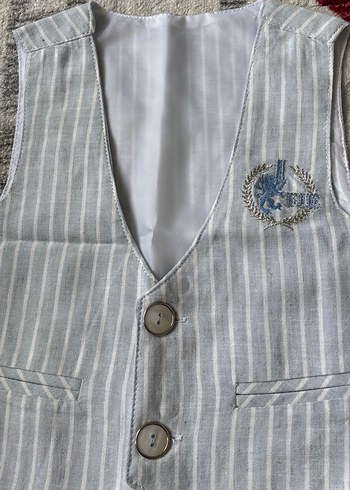 Erkek Bebek Keten Üçlü Takım Gri Çizgili - Görsel 4