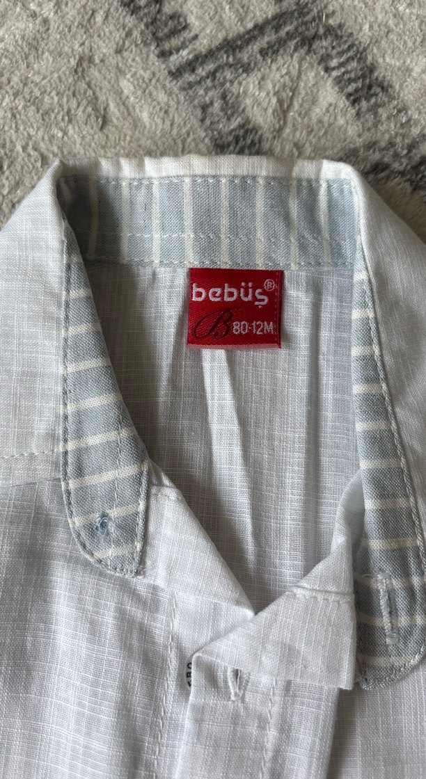 Erkek Bebek Keten Üçlü Takım Gri Çizgili - Görsel 3