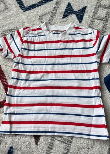 Erkek Çocuk Mavi Kot Salopet ve Çizgili Tişört - Görsel 2