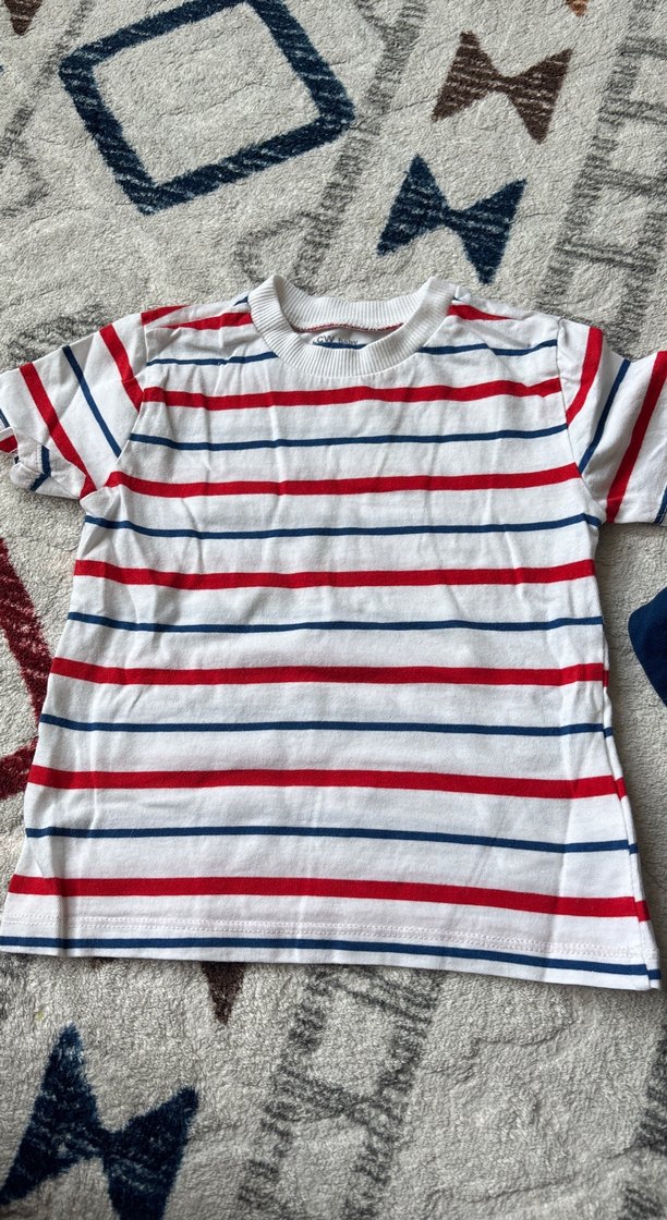 Erkek Çocuk Mavi Kot Salopet ve Çizgili Tişört - Görsel 2