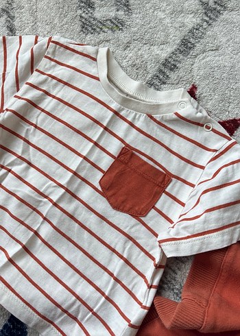 Turuncu Çizgili Erkek Bebek Kısa Kollu Takım - Görsel 3