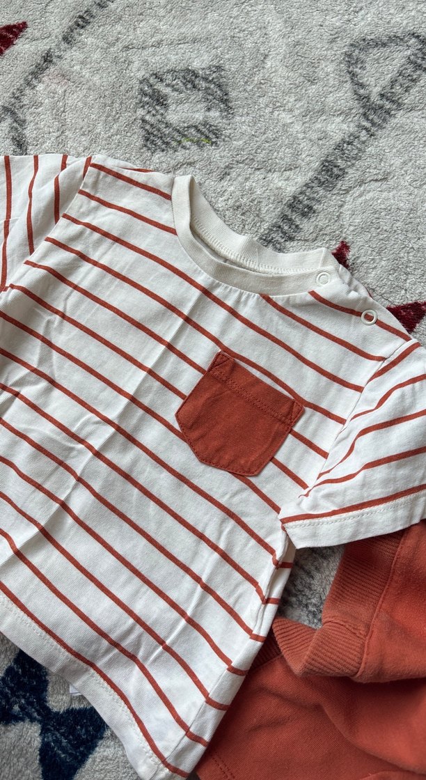 Turuncu Çizgili Erkek Bebek Kısa Kollu Takım - Görsel 3
