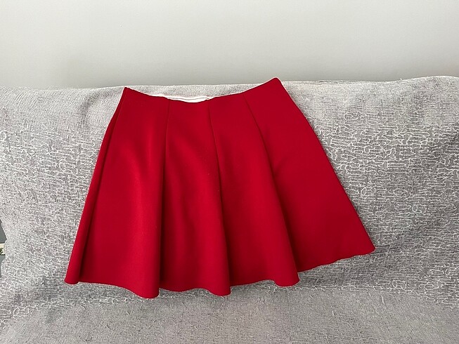 Kırmızı yüksek bel Mini Etek