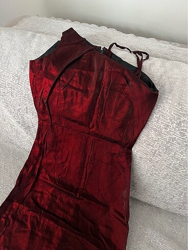 xs Beden Bordo Askılı Uzun Gece Elbisesi
