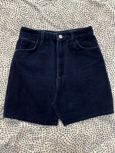 Zara Fitilli Kadife Lacivert Mini Etek