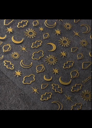 Gold Parlak Ay ve Yıldız Tırnak sticker Nail Art - Görsel 2