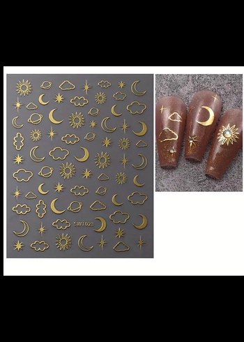 Gold Parlak Ay ve Yıldız Tırnak sticker Nail Art - Görsel 3