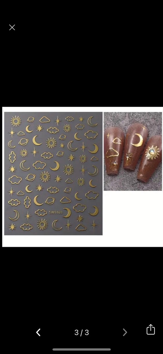 Gold Parlak Ay ve Yıldız Tırnak sticker Nail Art - Görsel 3