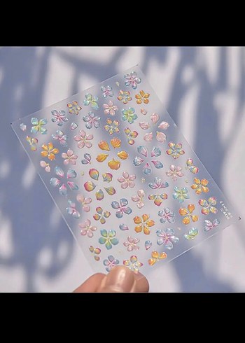 Pastel Renkli Çiçek Tırnak Sticker Nail Art - Görsel 2