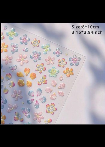 Pastel Renkli Çiçek Tırnak Sticker Nail Art - Görsel 4