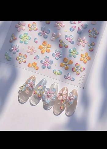 Pastel Renkli Çiçek Tırnak Sticker Nail Art - Görsel 3