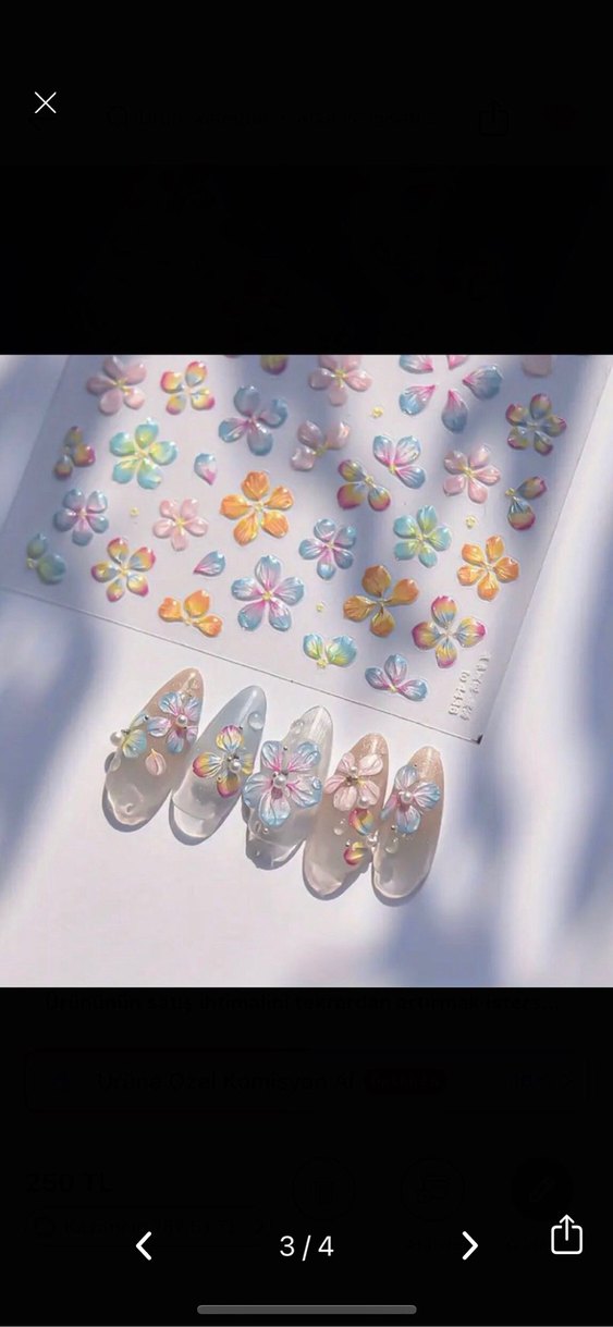 Pastel Renkli Çiçek Tırnak Sticker Nail Art - Görsel 3