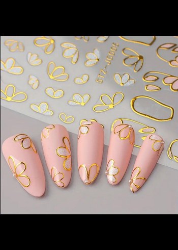 Altın Renkli Çiçek Tırnak Sticker Nail Art - Görsel 2