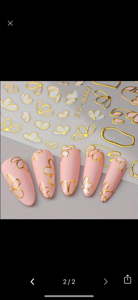 Altın Renkli Çiçek Tırnak Sticker Nail Art - Görsel 2