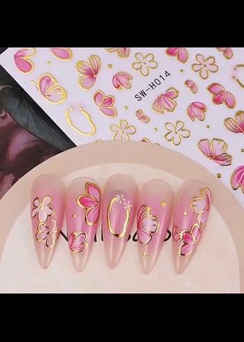 Pastel Pembe Çiçek Tırnak Sticker Nail Art - Görsel 3