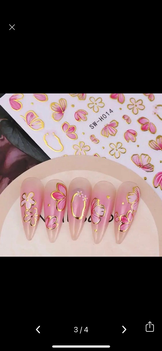 Pastel Pembe Çiçek Tırnak Sticker Nail Art - Görsel 3