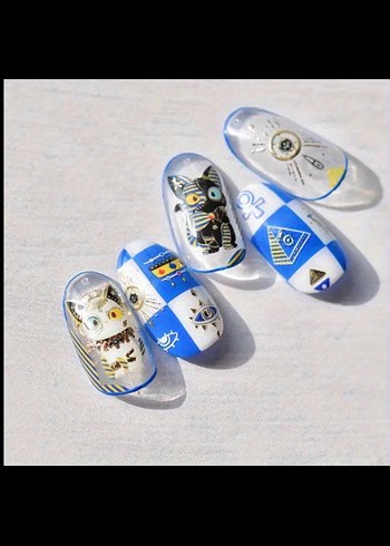 Mavi ve Siyah Kedili Tırnak Sticker nail art - Görsel 3