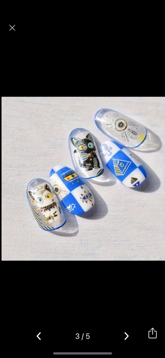 Mavi ve Siyah Kedili Tırnak Sticker nail art - Görsel 3