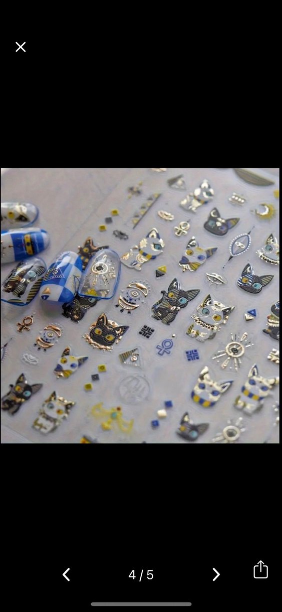 Mavi ve Siyah Kedili Tırnak Sticker nail art - Görsel 4