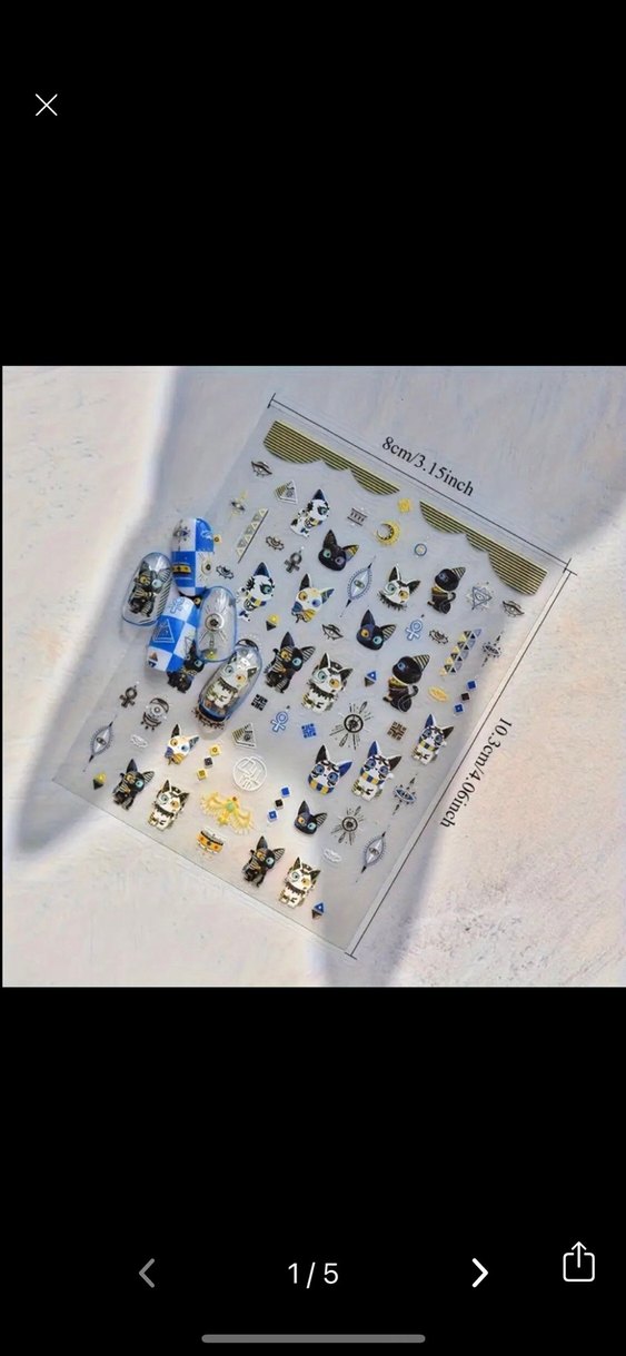 Mavi ve Siyah Kedili Tırnak Sticker nail art - Görsel 2