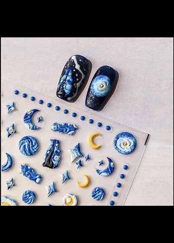 Yıldızlı Gece Tırnak Süsleri Sticker Nail Art - Görsel 4
