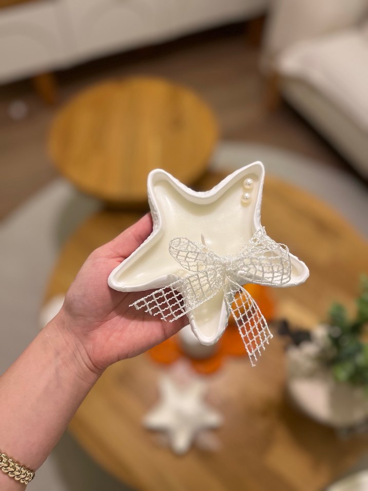 Beyaz Yıldız Şekilli Mumluk nişan hediyeliği - Görsel 5