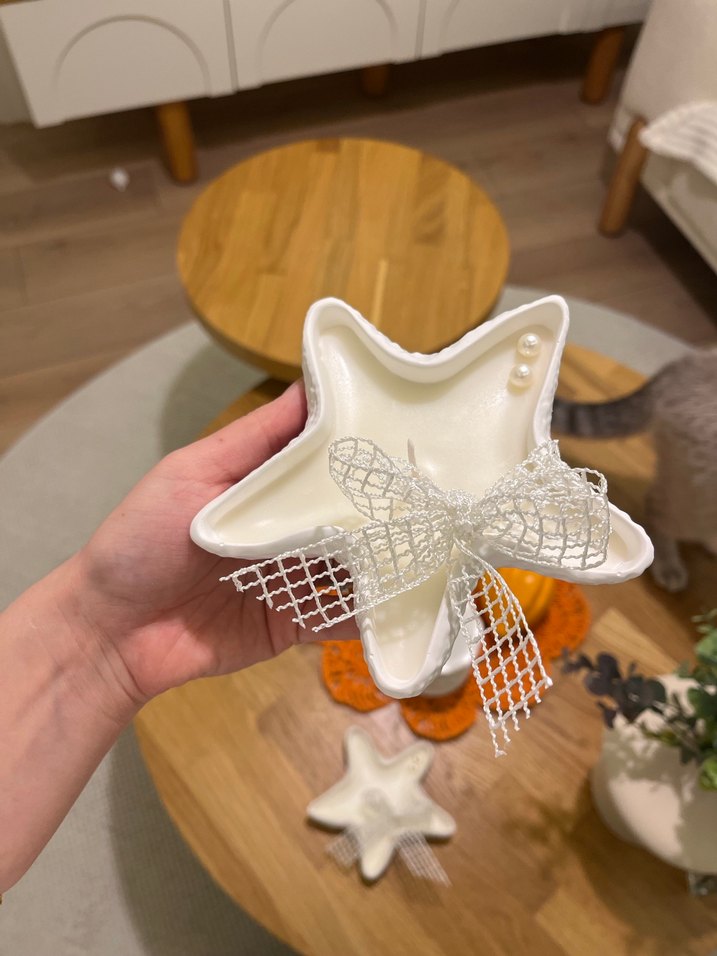 Beyaz Yıldız Şekilli Mumluk nişan hediyeliği - Görsel 4