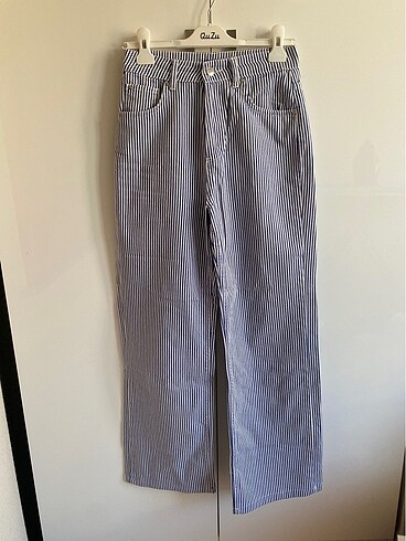 Çizgili Lacivert Wide Leg Pantolon