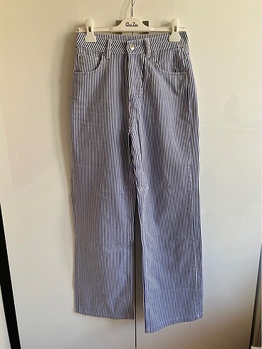 Trendyol & Milla Çizgili Lacivert Wide Leg Pantolon